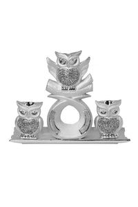 4pc Silver/Gold Diamond Owl Set