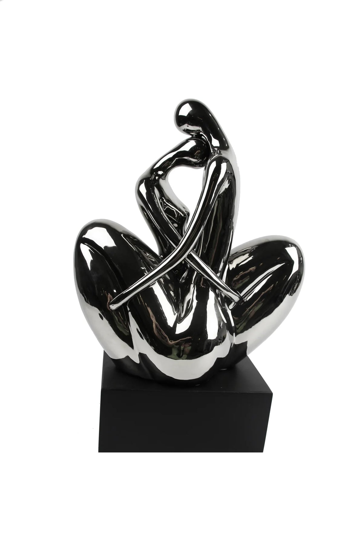 Silver Hugging Couple Sculpture