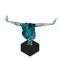 SMALL SALUTING MAN RESIN SCULPTURE 17" WIDE X 10.5" TALL // CLEAR BLUE