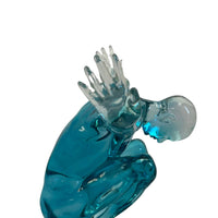 SMALL SALUTING MAN RESIN SCULPTURE 17" WIDE X 10.5" TALL // CLEAR BLUE