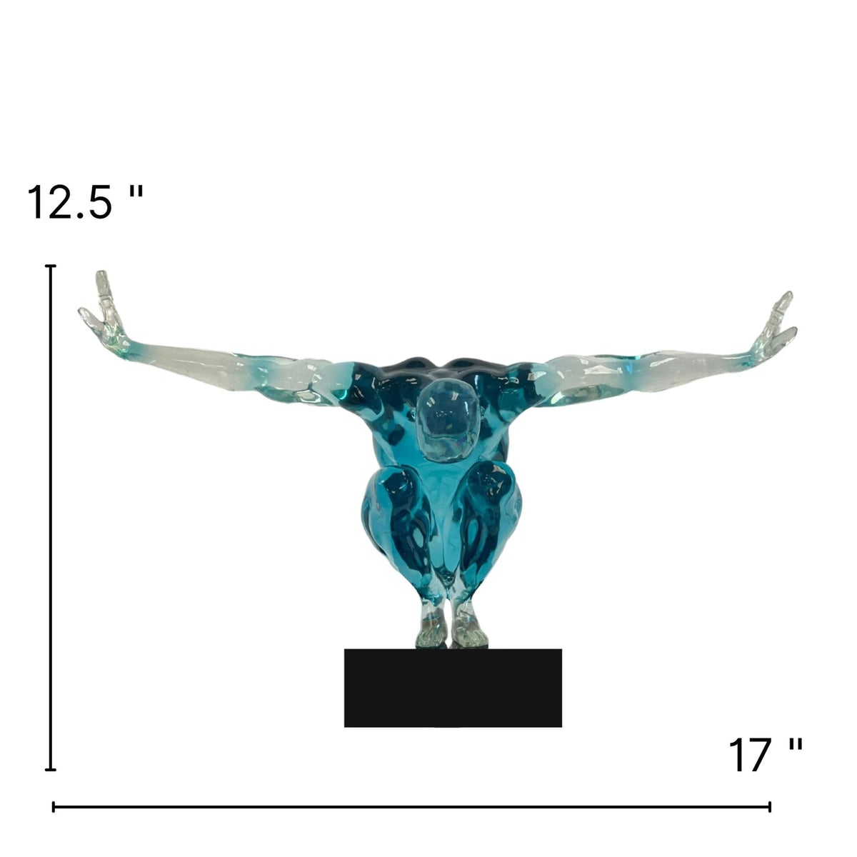 SMALL SALUTING MAN RESIN SCULPTURE 17" WIDE X 10.5" TALL // CLEAR BLUE