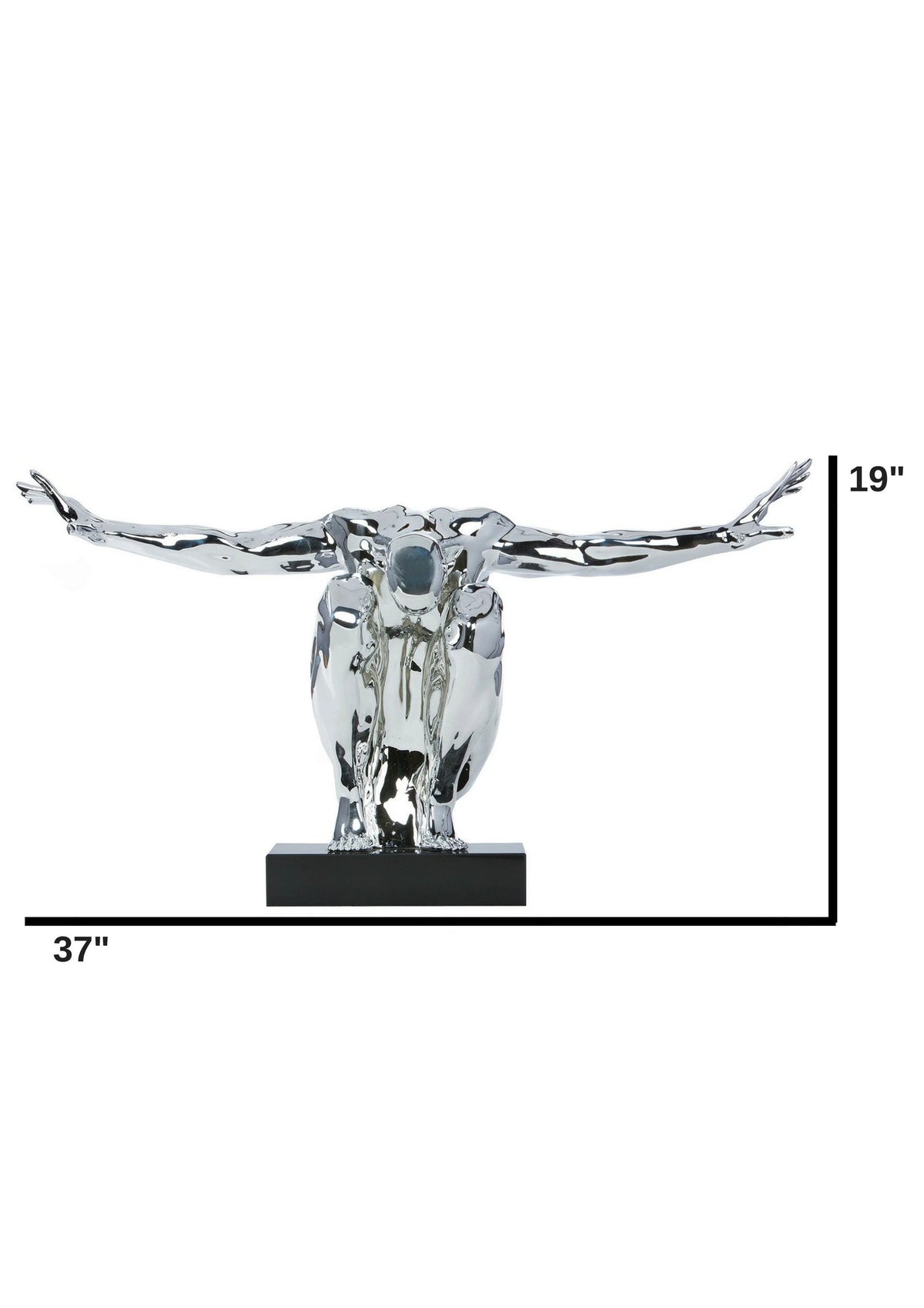 LARGE SALUTING MAN RESIN SCULPTURE 37" WIDE X 19" TALL // CHROME