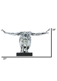 LARGE SALUTING MAN RESIN SCULPTURE 37" WIDE X 19" TALL // CHROME