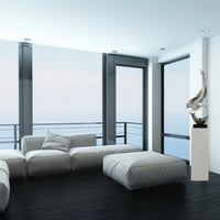 CHROME FLAME FLOOR SCULPTURE WITH WHITE STAND, 65" TALL