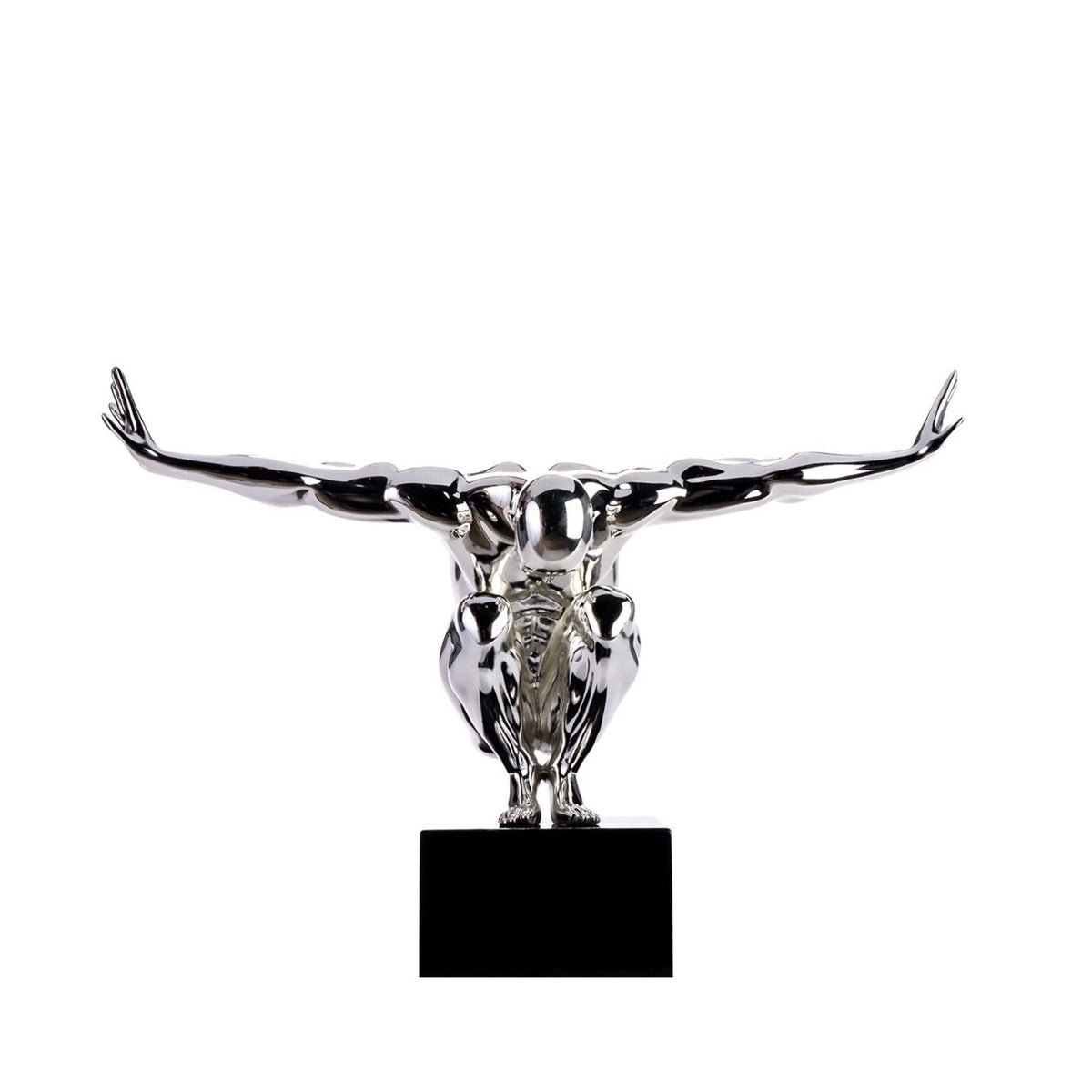 SMALL SALUTING MAN RESIN SCULPTURE 17" WIDE X 10.5" TALL // CHROME