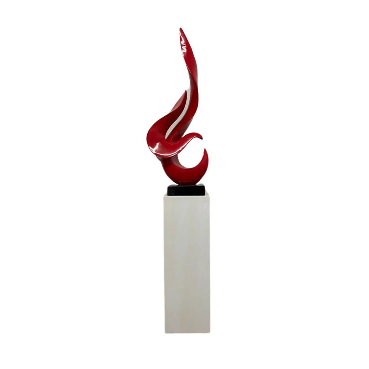 RED FLAME FLOOR SCULPTURE WITH WHITE STAND, 65" TALL