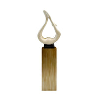 FLAME FLOOR SCULPTURE  WHITE OR BLACK WITH GRAY, BRONZE ,WOOD,BLACK OR WHITE BASE STAND, 65" TALL