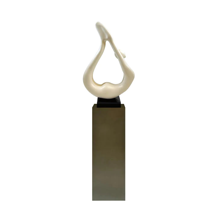 FLAME FLOOR SCULPTURE  WHITE OR BLACK WITH GRAY, BRONZE ,WOOD,BLACK OR WHITE BASE STAND, 65" TALL