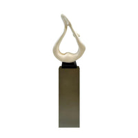 FLAME FLOOR SCULPTURE  WHITE OR BLACK WITH GRAY, BRONZE ,WOOD,BLACK OR WHITE BASE STAND, 65" TALL