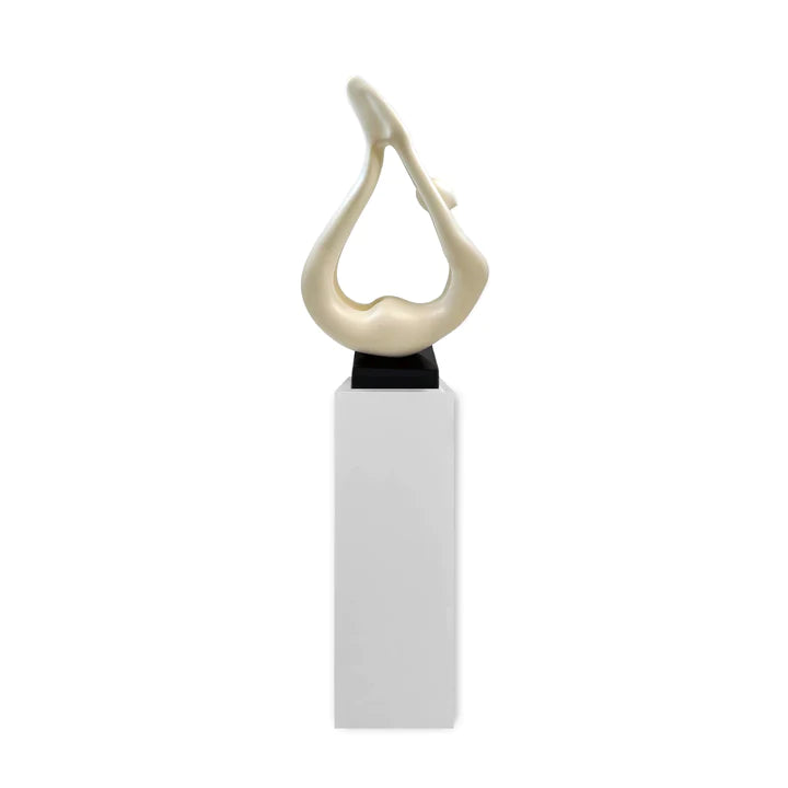 FLAME FLOOR SCULPTURE  WHITE OR BLACK WITH GRAY, BRONZE ,WOOD,BLACK OR WHITE BASE STAND, 65" TALL