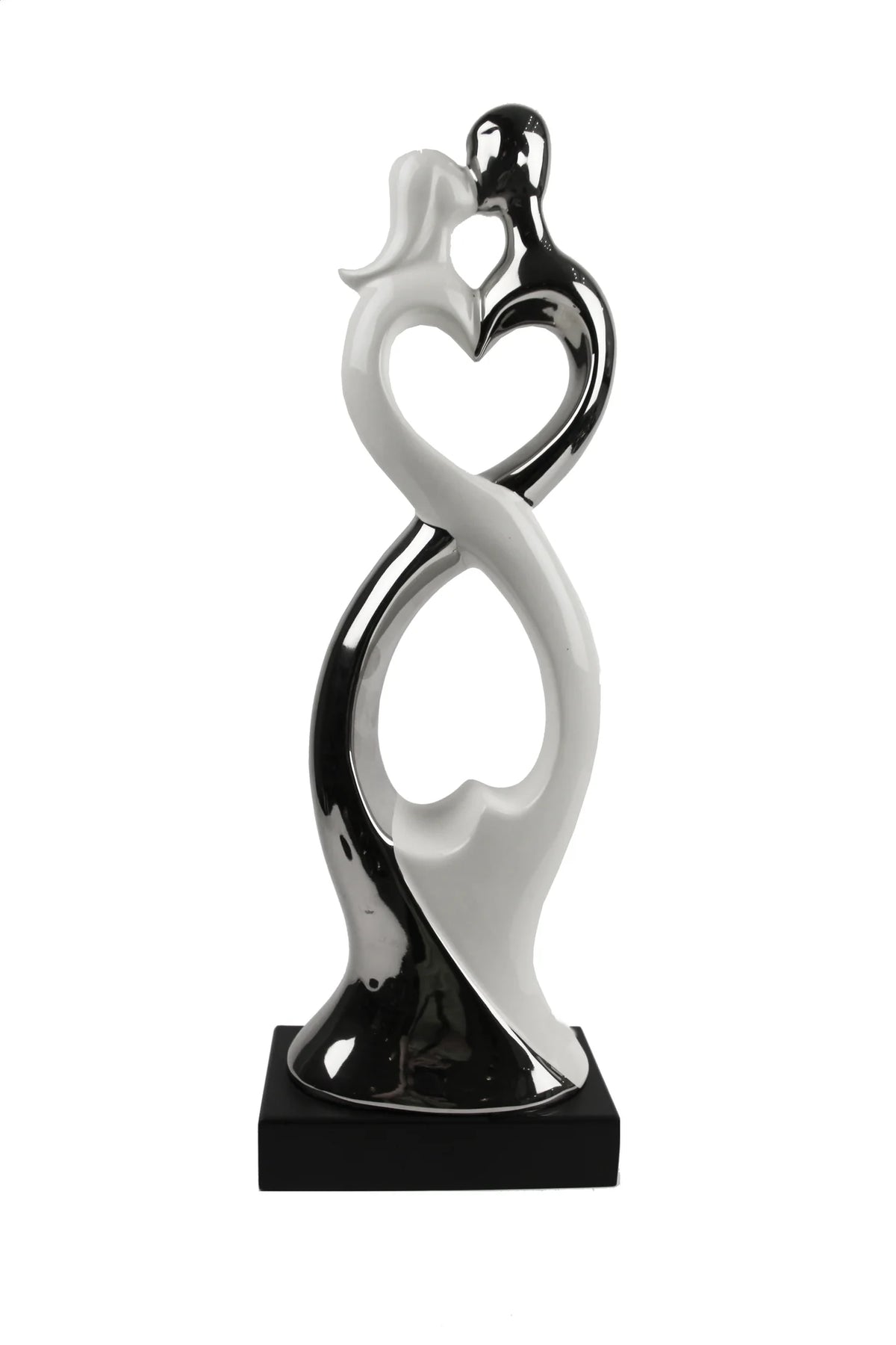 Silver & White Heart Couple Sculpture