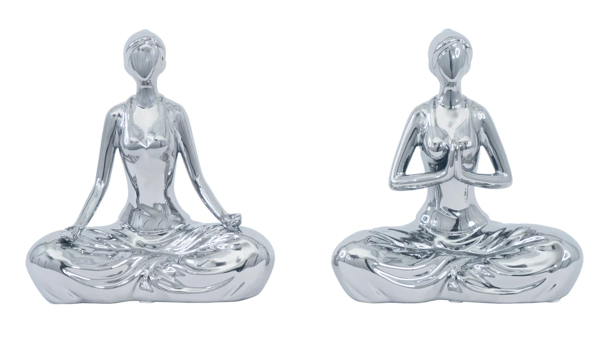 2pc Woman Meditating Ceramic Sculpture