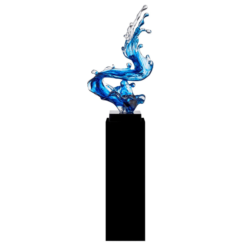 OCEAN BLUE CORTES BAY WAVE FLOOR SCULPTURE WITH BLACK STAND, 57" TALL