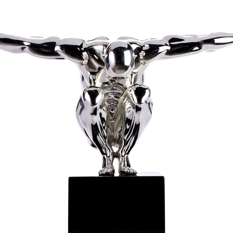 SMALL SALUTING MAN RESIN SCULPTURE 17" WIDE X 10.5" TALL // CHROME