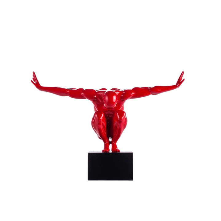 SMALL SALUTING MAN RESIN SCULPTURE 17" WIDE X 10.5" TALL // GOLD OR RED