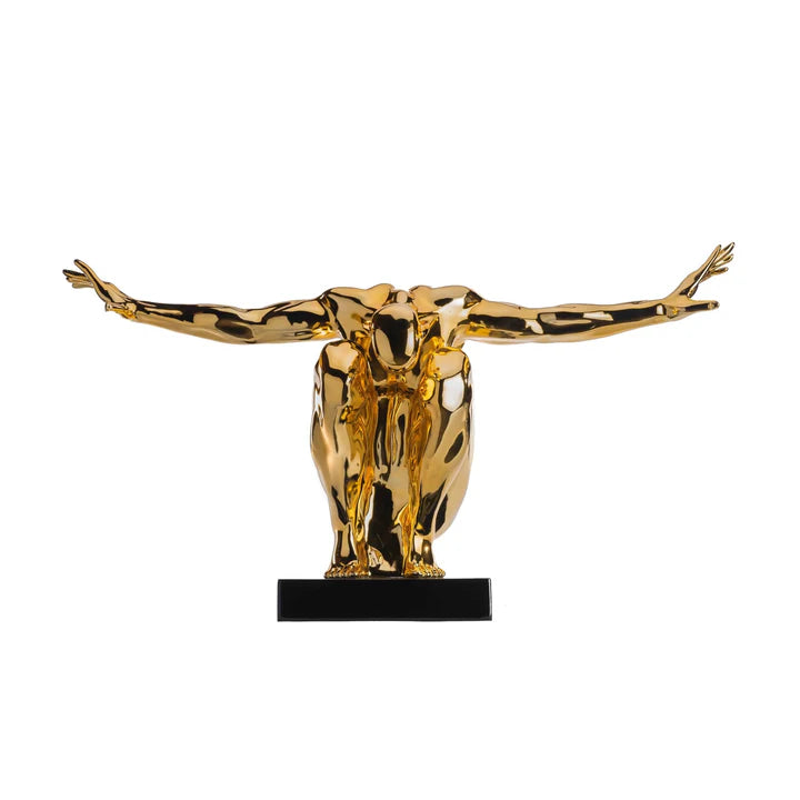 LARGE SALUTING MAN RESIN SCULPTURE 37" WIDE X 19" TALL // GOLD OR WHITE