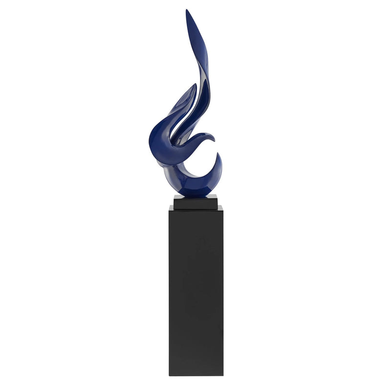 NAVY BLUE FLAME FLOOR SCULPTURE WITH BLACK STAND, 65" TALL