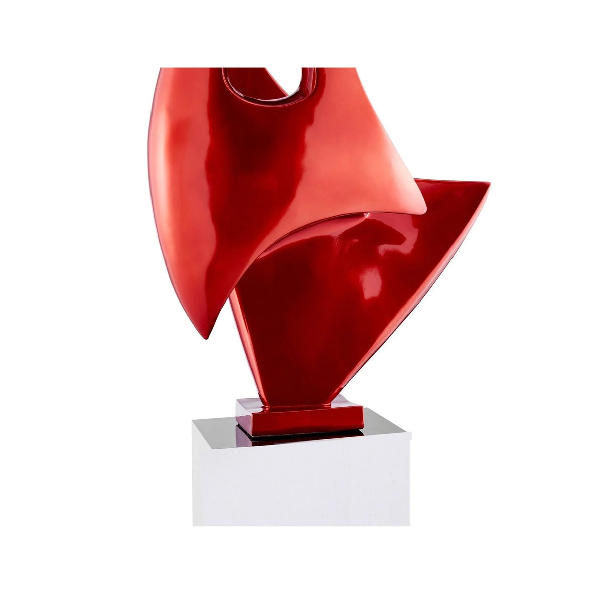 METALLIC RED SAIL FLOOR SCULPTURE WITH WHITE STAND, 70" TALL