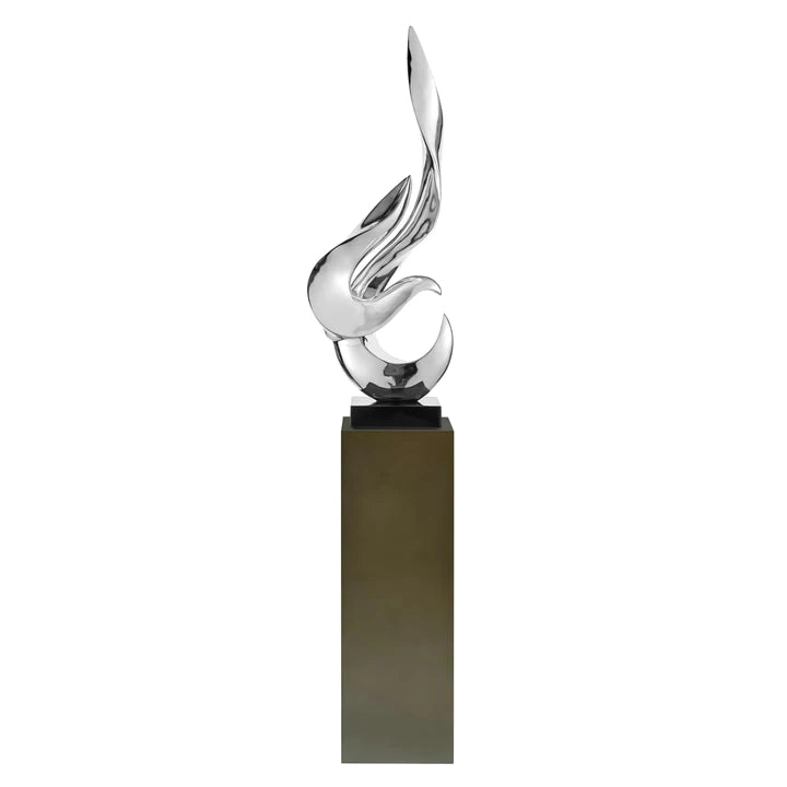 CHROME FLAME FLOOR SCULPTURE WITH BASE  STAND, 65" TALL