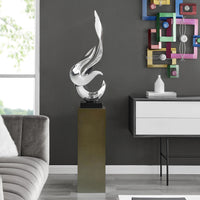 CHROME FLAME FLOOR SCULPTURE WITH BASE  STAND, 65" TALL