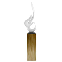 WHITE FLAME FLOOR SCULPTURE WITH BRONZE, WOOD OR GREY STAND, 65" TALL