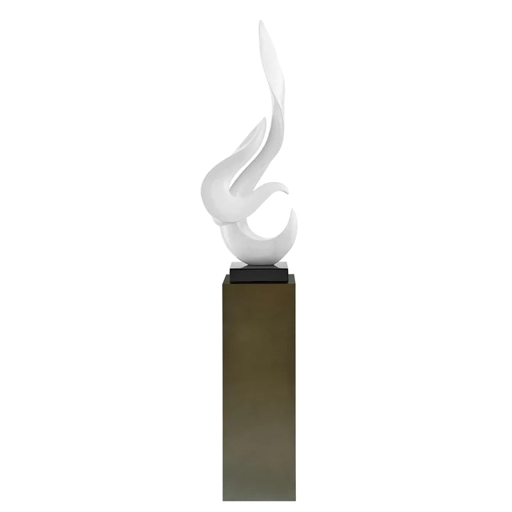 WHITE FLAME FLOOR SCULPTURE WITH BRONZE, WOOD OR GREY STAND, 65" TALL