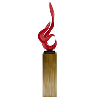 RED FLAME FLOOR SCULPTURE WITH GRAY, WOOD OR BRONZE STAND, 65" TALL