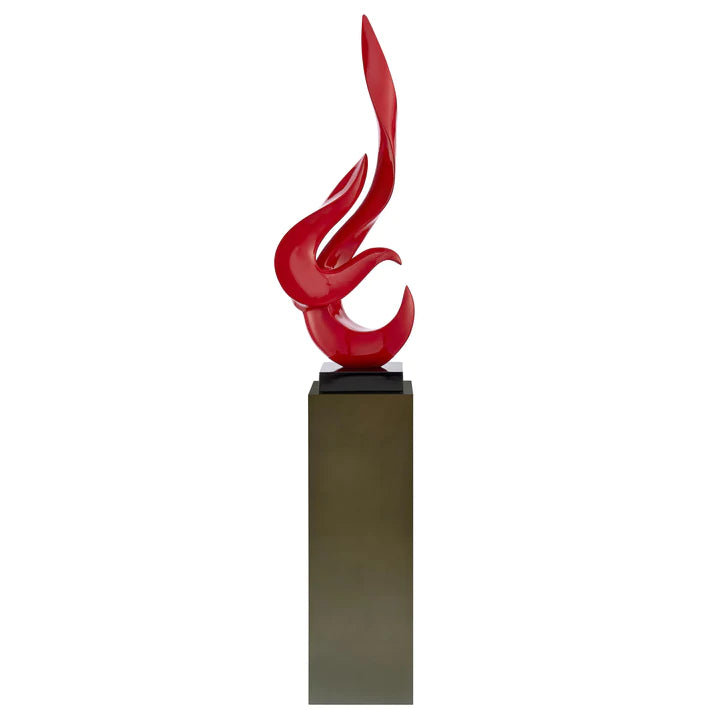 RED FLAME FLOOR SCULPTURE WITH GRAY, WOOD OR BRONZE STAND, 65" TALL