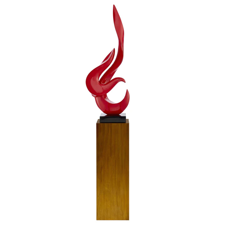 RED FLAME FLOOR SCULPTURE WITH GRAY, WOOD OR BRONZE STAND, 65" TALL