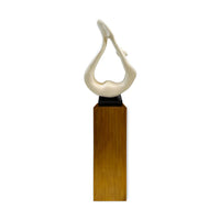 FLAME FLOOR SCULPTURE  WHITE OR BLACK WITH GRAY, BRONZE ,WOOD,BLACK OR WHITE BASE STAND, 65" TALL