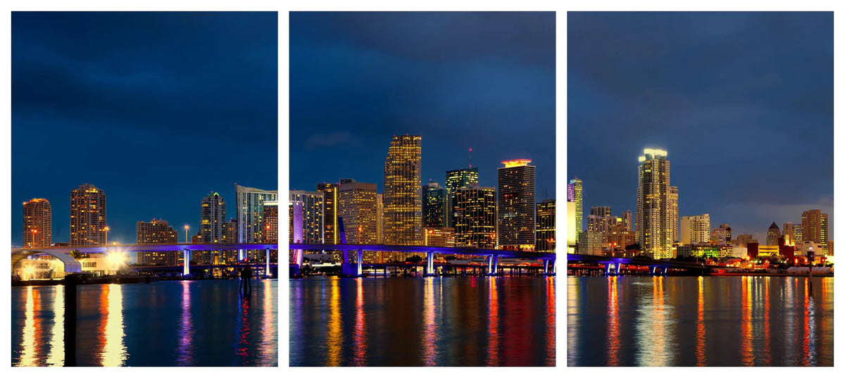 3PC Miami Night Glass Wall Art