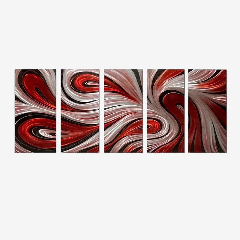 LB-433-RED Silver and Red Metal Art Set of 5 - Aluminum
